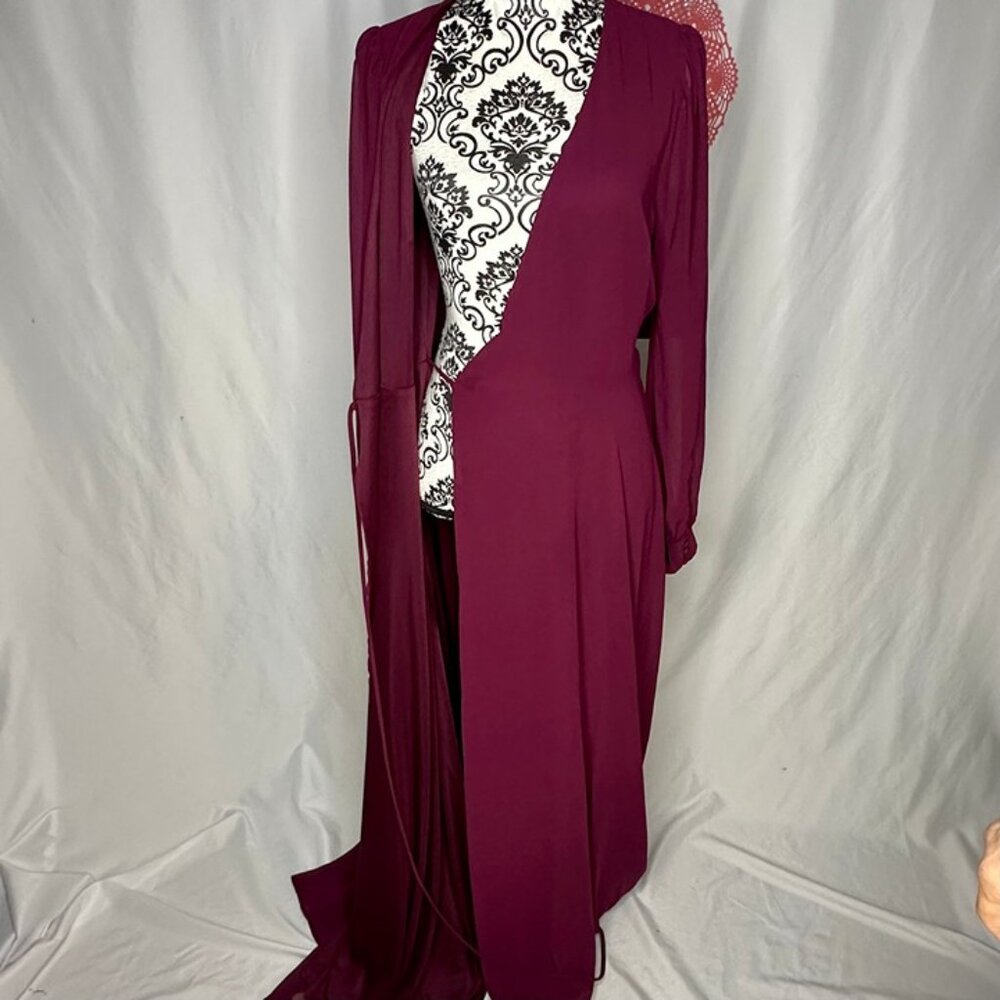 NWT Lulu's Red Wrap Gown with Ruffled Hem and Bishop Sleeves Large - Picture 8 of 12